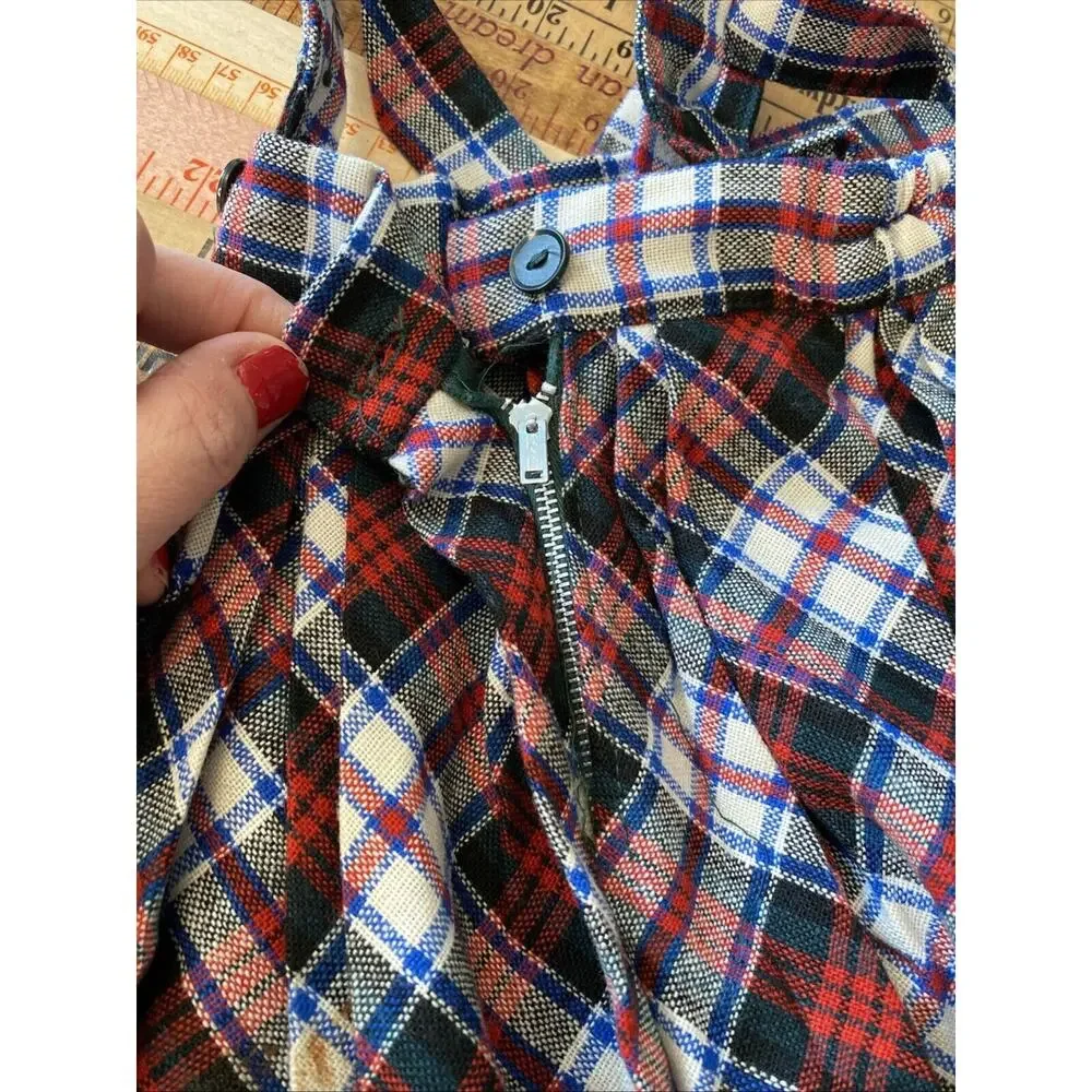 Vintage Sears Roebuck Girls 5 Jumper Skirt Bib Overall Wool Blend Plaid S MCM